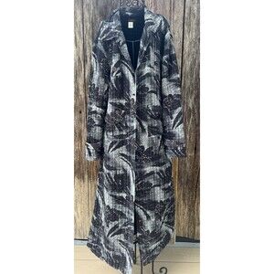 Ubu Women's XL Jacket-Crinkle Fabric-black White Foral Button Duster‎ Artsy